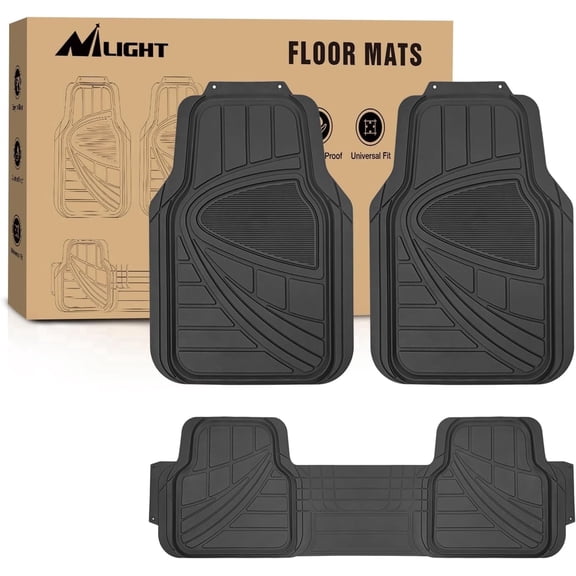 Nilight PVC Floor Mats for Cars Trucks SUVs,Universal Trim to fit for Most Vehicles,All Weather Protection Heavy Duty Floor Liners,Pack-3,Black