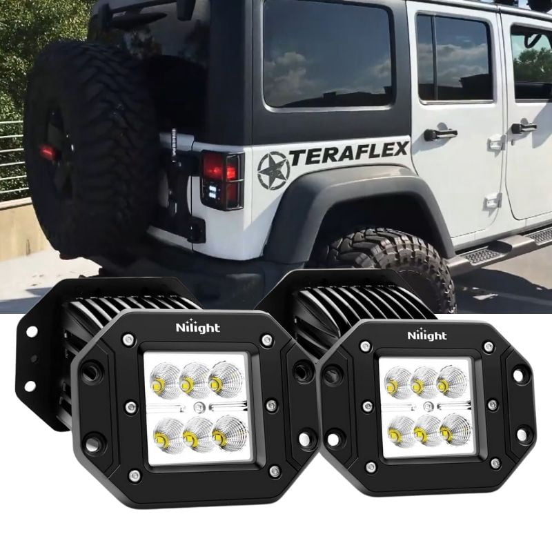 Nilight Pods 4Pcs 18W 5inch Flood Flush Mount Led Work Light Driving Lights  Led Light Bar off Road Fog Lights for Jeep Truck Tacoma Bumper ATV UTV