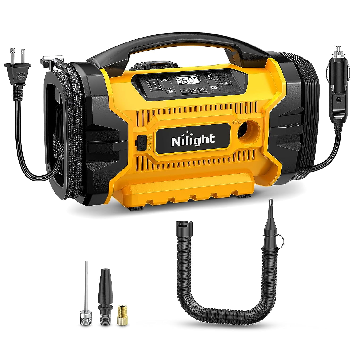 Nilight Portable Air Compressor Tire Inflator AC/DC Dual Power Sources ...