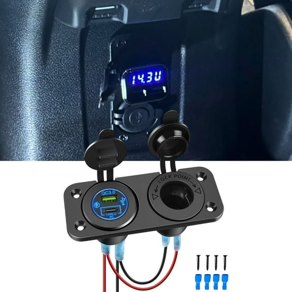 Nilight QC 3.0 USB Charger and Cigarette Lighter Socket Pre-Wired 12V-24V Dual USB Car Charger with Cigar Lighter Power Socket for Cars Trucks