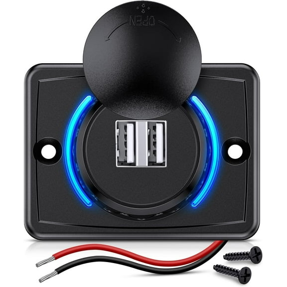 Nilight Quick Charge Socket 12V 24V Dual USB Charger 5V 4.8A Car Outlet with Waterproof Cover Rotating Cap LED Light Dual Charging Port for Cars Trucks Motorcycle RVs Campers 2 Years Warranty