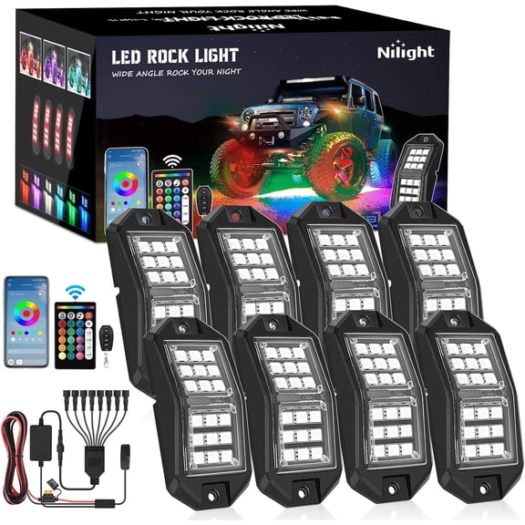 Nilight RGB LED Rock Lights Kit 8 PCS 18LED Wide Angle Wheel Well Light with Remote & Bluetooth App Dual Control Multi Modes Underglow Multicolor Neon Pod for ATV UTV SUV Offroad Truck RZR Boat