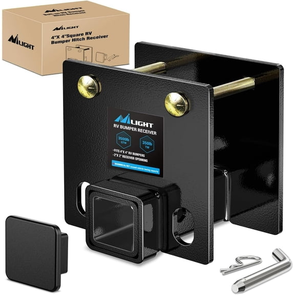 Pre-Owned Nilight RV Bumper Hitch Receiver Fits for 4 inch X 4 inch Square RV Rear Bumpers 2 inch Receiver 3500 LBS Capacity Bolt-On Heavy Duty Steel for Camper Bike Racks Cargo Carriers