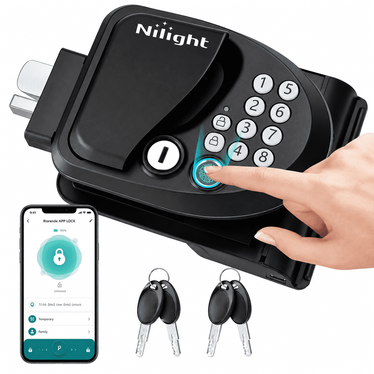 Nilight RV Door Lock Keyless Entry, Outdoor 4-in-1 RV Locks Replacement with App, Fingerprint, Password, Keys, Bluetooth RV Keyless Entry Door Lock for Camper, Not Fit Class A Class C RVs