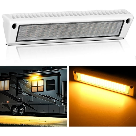 Nilight RV Exterior Light 13 Inch Porch Light 1PC Amber Beam 12V 24V LED Scene Cargo Lighting White Aluminum Housing for RV Trailers Travel Campers 5th Wheels Motorhome SUV Truck