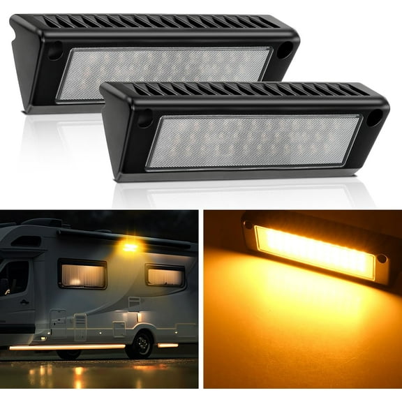 Nilight RV Exterior Light 2PCS 9 Inch Porch Lights Amber Beam 12V 24V LED Scene Cargo Lighting Black Aluminum Housing for RV Trailers Travel Campers 5th Wheels Motorhome SUV Truck