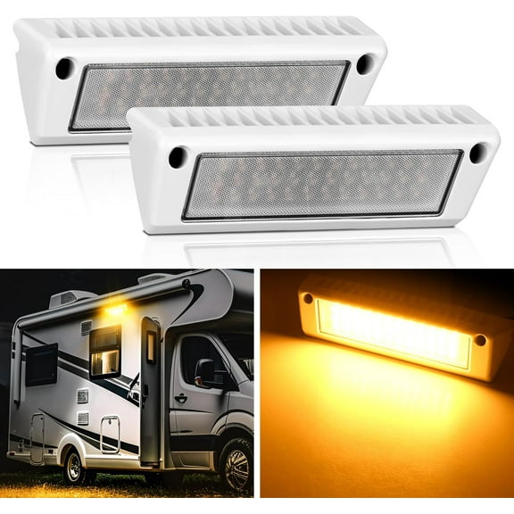 Nilight RV Exterior Light 2PCS 9 Inch Porch Lights Amber Beam 12V 24V LED Scene Cargo Lighting White Aluminum Housing for RV Trailers Travel Campers 5th Wheels Motorhome SUV Truck