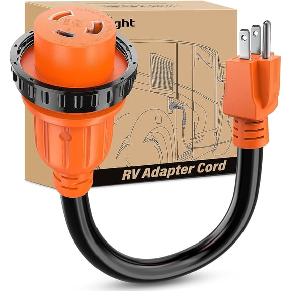 Nilight RV Locking Adapter Cord 15 Amp to 30 Amp Pure Copper Heavy Duty 10 Gauge Wire ETL Listed 5-15P to L5-30R 15M/30F Weatherproof Cord for RV Camper Caravan Van Trailer, 2 Years Warranty