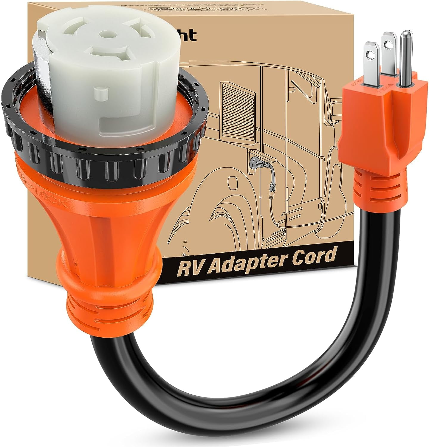 Nilight RV Locking Adapter Cord 15 Amp to 50 Amp Pure Copper Heavy Duty 10 Gauge Wire ETL Listed 5-15P to SS2-50R 15M/50F Weatherproof Cord for RV Camper Caravan Van Trailer, 2 Years Warranty