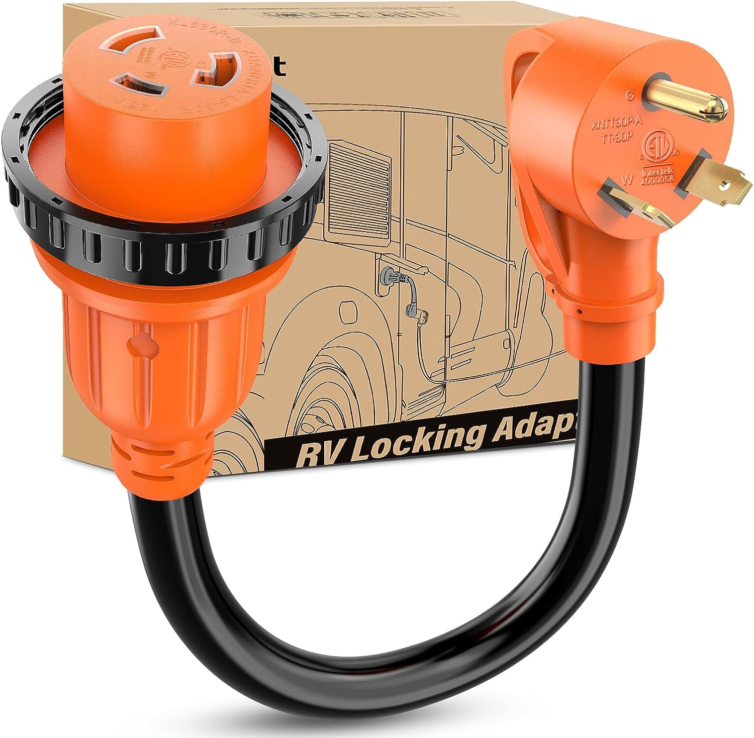 Nilight RV Locking Adapter Cord 30 Amp to 30 Amp Pure Copper Heavy Duty 10 Gauge Wire ETL Listed TT-30P to L5-30R 30M/30F Weatherproof Cord for RV Camper Caravan Van Trailer, 2 Years Warranty