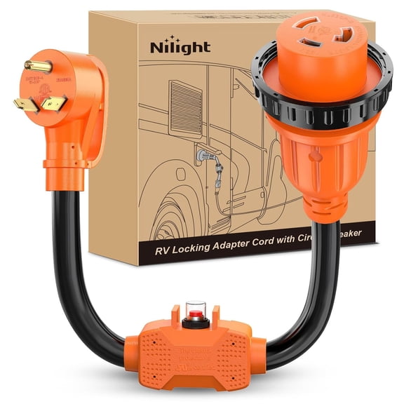 Nilight RV Locking Adapter Cord with Circuit Breaker Overload Protector 30 Amp to 30Amp Plug 110V Electrical 10 Gauge Wire ETL Listed TT-30P to L5-30R 30M/30F Weatherproof for RV Camper Caravan Van