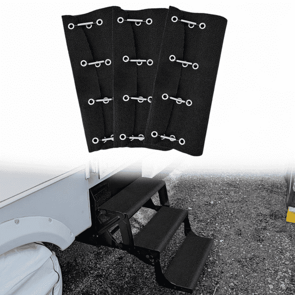 Nilight RV Step Covers 3 Pack 20", Fits 8-10" Deep Camper Steps Adjustable Wrap Around RV Step Rug with Spring Works on Electrical & Manual RV Stairs Carpet for Camper Trailers Steps Outside,Black