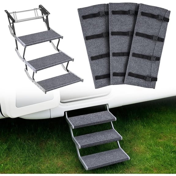 Nilight RV Step Covers 3 Pack 22 inch,Fit 8-11" Deep Camper Steps Adjustable Wrap Around RV Step Rug with Snap Fasteners on Electrical & Manual RV Stairs Carpet for Camper Trailers Steps Outside