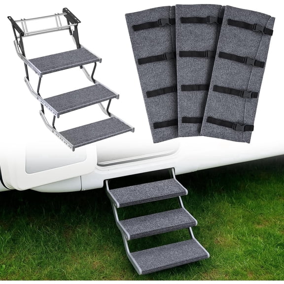 Nilight RV Step Covers 3 Pack 22 inch,Fit 8-11" Deep Camper Steps Adjustable Wrap Around RV Step Rug with Snap Fasteners on Electrical & Manual RV Stairs Carpet for Camper Trailers Steps Outside
