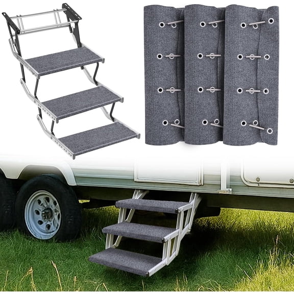 Nilight RV Step Covers 3 Pack 22 inch,Fits 9-11" Deep Camper Steps Adjustable Wrap Around RV Step Rug with Spring Works on Electrical & Manual RV Stairs Carpet for Camper Trailers Steps Outside