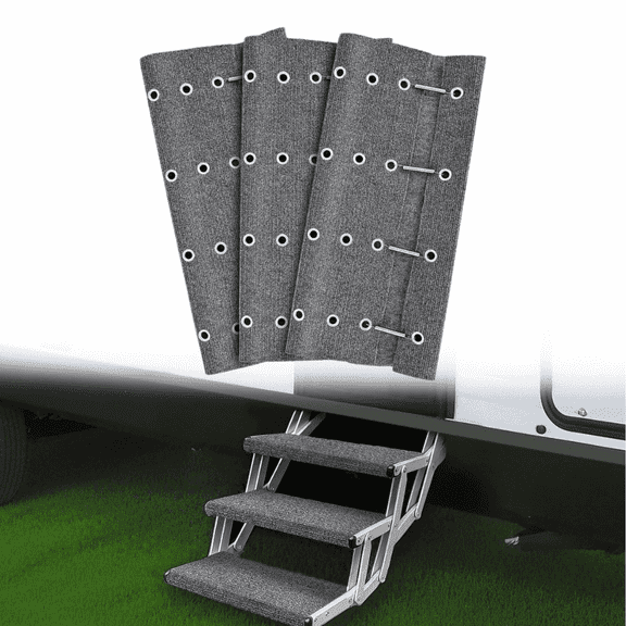 Nilight RV Step Covers 3 Pack 23 inch, Fits 8-11" Deep Camper Steps Adjustable Wrap Around RV Step Rug with Spring Works on Electrical & Manual RV Stairs Carpet, Gray