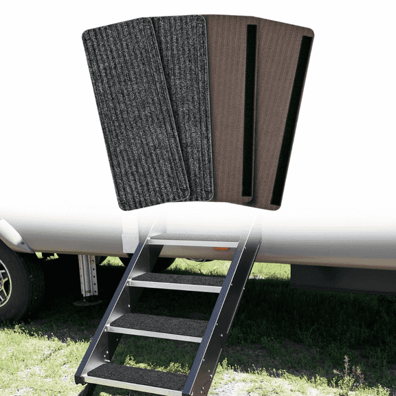 Nilight RV Step Covers 4 Pack, 19 x 7.5 Inch Camper Step Rug with Hook and Loop Fastener, Fits Manual and Electric RV Steps,  Outdoor Camper Stair Cover for Trailer and Motorhome, Gray