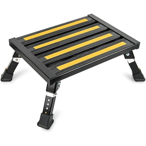 Nilight RV Steps Folding Aluminum Step Stool Heavy Duty Camper Steps, 16.5"x12" Surface, 4 Levels Adjustable Height Portable Platform Step Anti-Slip Rubber feet Supports up to 500lbs for Camper,Black