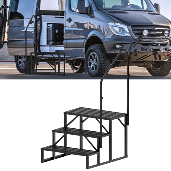 Camper Steps with Rail, 3 Steps, Bath Steps, Outside Steps, Portable Steps, Mobile Steps, Camper Steps, Caravan Steps, Dock Steps, 5Th Wheel, Camper Porch with Non-Slip Rail