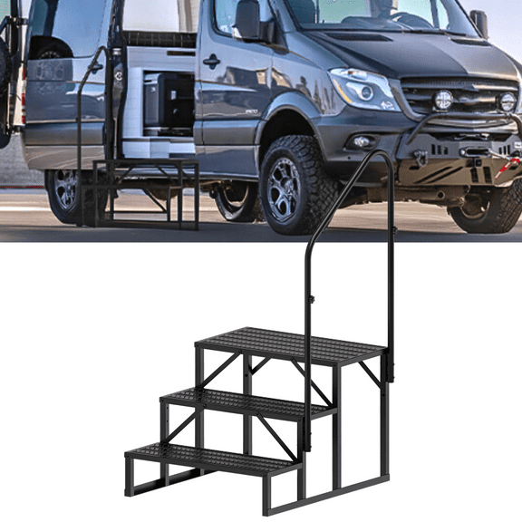 Camper Steps with Rail, 3 Steps, Bath Steps, Outside Steps, Portable Steps, Mobile Steps, Camper Steps, Caravan Steps, Dock Steps, 5Th Wheel, Camper Porch with Non-Slip Rail