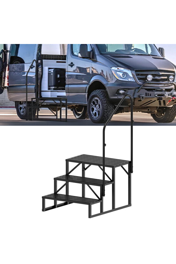Camper Steps with Rail, 3 Steps, Bath Steps, Outside Steps, Portable Steps, Mobile Steps, Camper Steps, Caravan Steps, Dock Steps, 5Th Wheel, Camper Porch with Non-Slip Rail