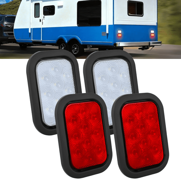 Nilight RV Trailer LED Light Kit with White Utility Lights and Red Tail Marker Lights, Rectangular Waterproof Trailer Lighting Set