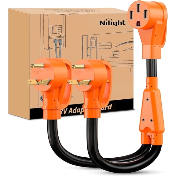 Nilight RV Y Splitter Adapter Cord 30 Amp to 50 Amp TT-30P Male Plug to 14-50R Female Receptacle Heavy Duty Electrical STW Wire Waterproof Cord for RV Camper Van Trailer