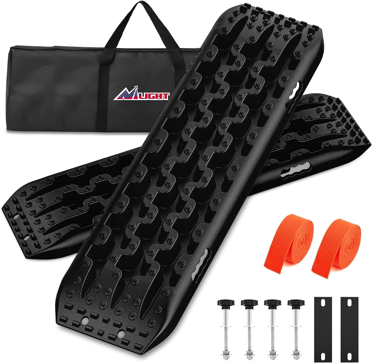 Nilight Recovery Off-road Traction Boards Emergency Tire Ladder Mats For 4WD 4X4 Mud Sand Snow with 2PCS Mounting kit Zipper Bag 2 leashes (Black)