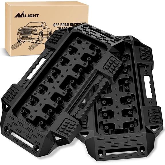 Nilight Recovery Offroad Traction Boards Mini Short Emergency Tire Tracks Mats For 4WD 4X4 ATV UTV on Mud Sand Snow (2PCS Black)