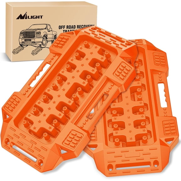 Nilight Recovery Offroad Traction Boards Mini Short Emergency Tire Tracks Mats For 4WD 4X4 ATV UTV on Mud Sand Snow (2PCS Orange)