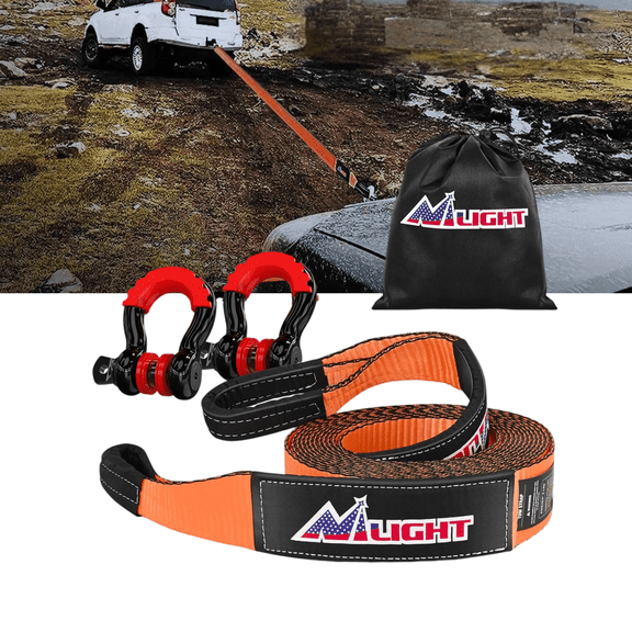 Nilight Recovery Tow Strap Kit 3 Inch x 30 FT Heavy Duty Tow Strap with 3/4 Inch Anti Theft D Ring Shackles Storage Bag Off Road Recovery Rope 31500 lbs