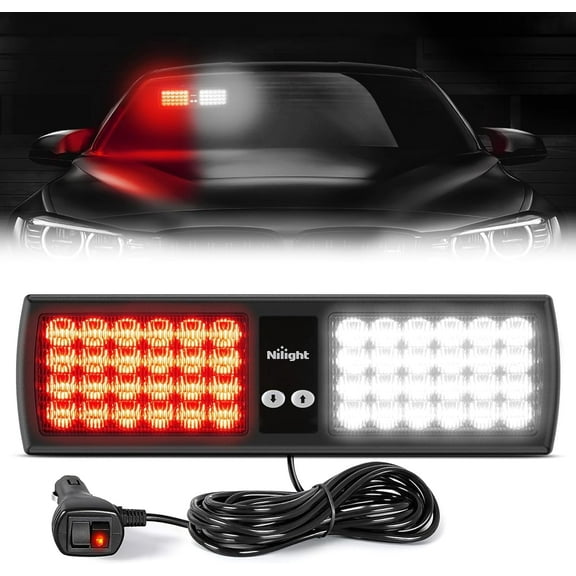 Nilight Red White 48LED Visor LED Strobe Lights Interior Windshield Emergency Warning Light Super Bright