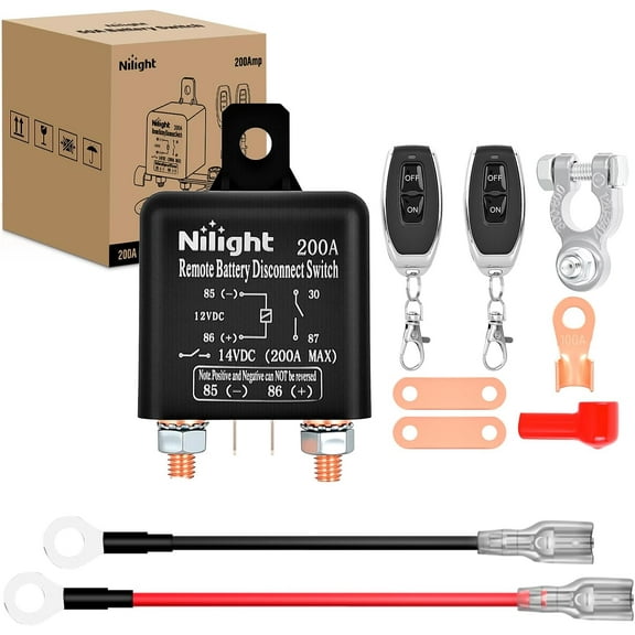 Nilight Remote Battery Disconnect Switch 12V 200A Car Anti-Theft Kill Switches Upgrade Prevent Power Drain with Wireless Remote Control Relay Fobs for Auto Truck RV Boat