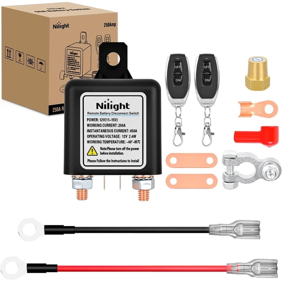 Nilight Remote Battery Disconnect Switch 12V 250A Car Anti-Theft Kill Switches Upgrade Prevent Power Drain with Wireless Remote Control Relay Fobs for Auto Truck RV Boat
