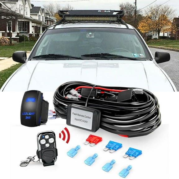 Heavy Duty LED Light Bar Remote Load Wiring Harness Wireless Strobe Wiring Kit ON/OFF Strobe RF Remote Control Switch for Car Truck Work Light Driving Light 5 Pin Switch Waterproof Power Relay Blade