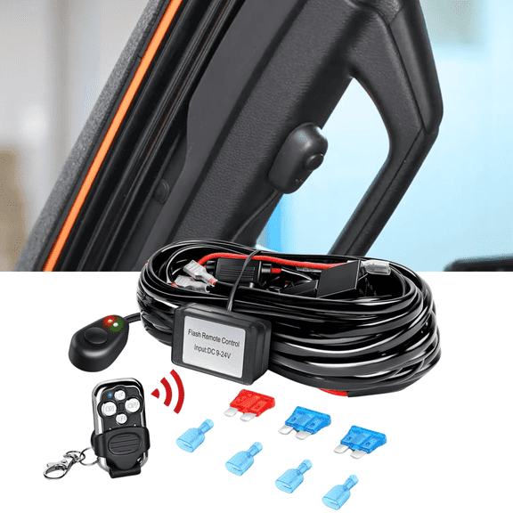 LED Lights Bar Remote Control Wiring Harness Kit 2 Leads 12V On-Off Switch Waterproof Power Relay Blade Fuse 16AWG Core Cable Wiring Harness Kit fit for LED Driving Lights Bar Work Auxiliary Lights