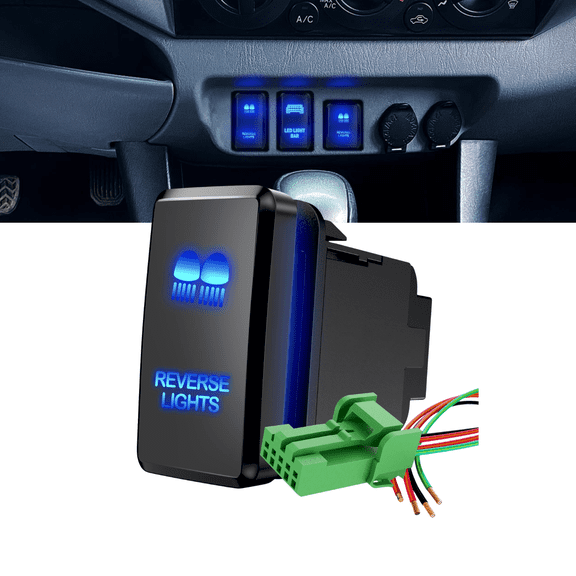 Nilight Reverse Lights Push Button Switch 12V Latching ON-OFF SPST with Connector Wire Kit 1.54" x 0.83" OEM Fit for Toyota Tacoma Tundra 4Runner FJ Cruiser Fortuner Hilux Prado Land Cruiser