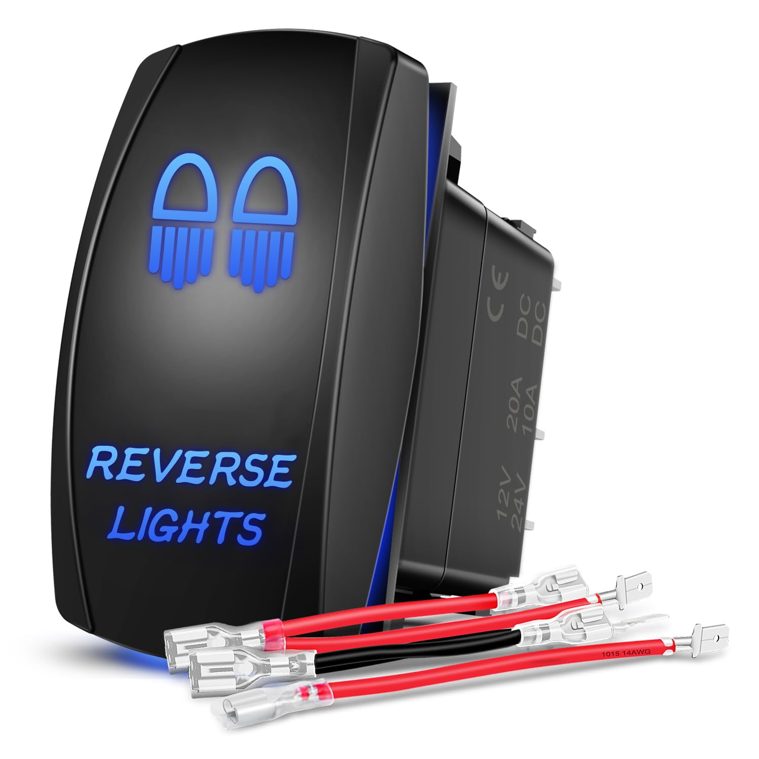 Nilight Reverse Lights Rocker Switch Led Light Bar Switch 5 Pin Laser On Off SPST switches 20A/12V 10A/24V Switch Blue with Jumper Wires Set for Cars Trucks Boats ATVs UTVs RVs, 2 Years Warranty