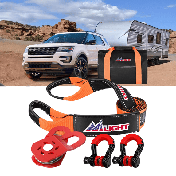 Nilight Off Road Recovery Kit Tow Strap 3 Inch x 8 Ft Heavy Duty Tow Rope with Winch Snatch Block Pulley and 3/4 Inch Anti-Theft D Ring Shackles Storage Bag 31500 LBS Break Strength