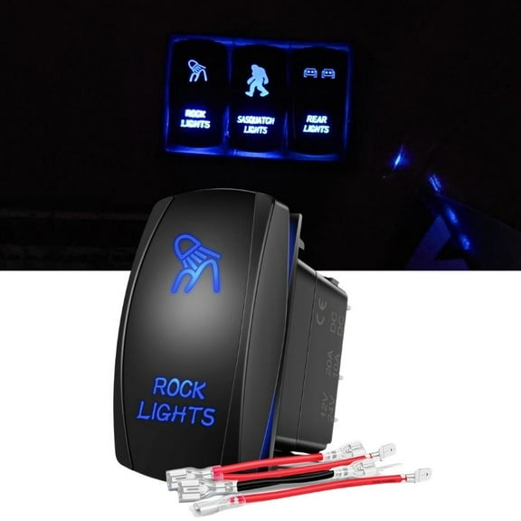 Rock Lights Rocker Switch 5Pin Laser On/Off Blue LED Light 20A/12V 10A/24V Toggle Switch with Jumper Wires Set for Automotive Boat Marine Truck Jeep Off-Road Bus RV