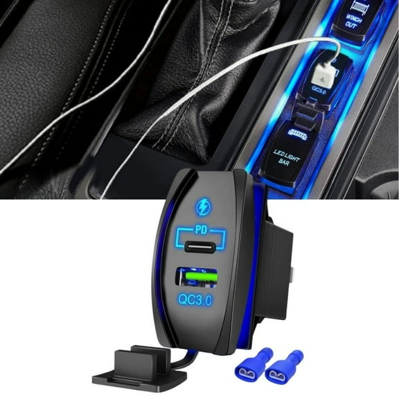 Nilight Rocker Switch Style USB Charger Fits Rocker Switch Panel 4.2A PD Type C USB Charger 12V 24V Fast Charge Socket Dual Charging Port for Cars Boats Trucks RVs,Blue