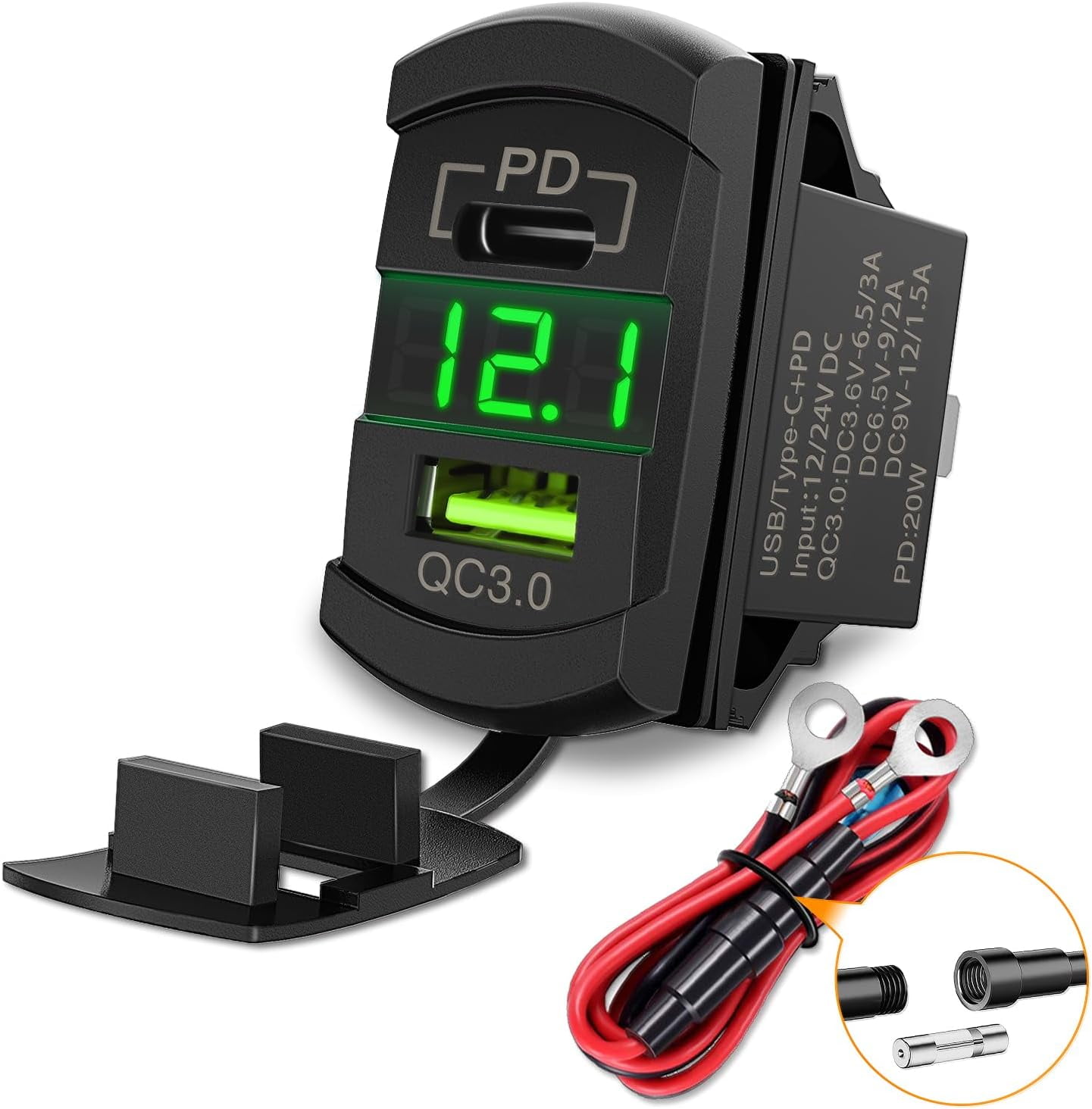 Rocker Switch Style Usb Nilight Rocker Switch Style USB Charger Green LED Voltmeter Quick ...
