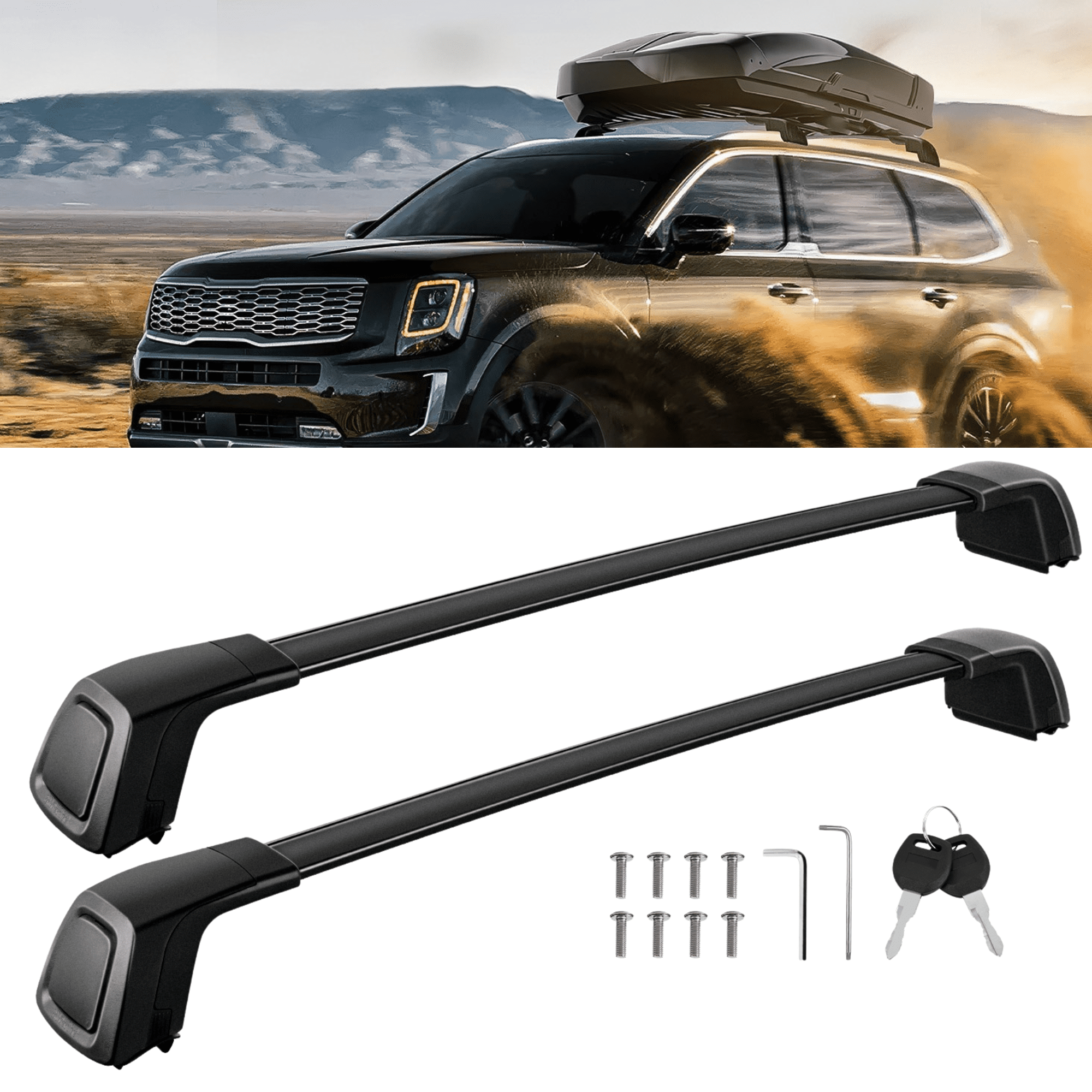 Nilight Roof Rack Cross Bars Compatible with 2019-2024 Kia Telluride S SX SX-P EX, Aluminum Lockable Cargo Crossbars for Rooftop Carrier, Black