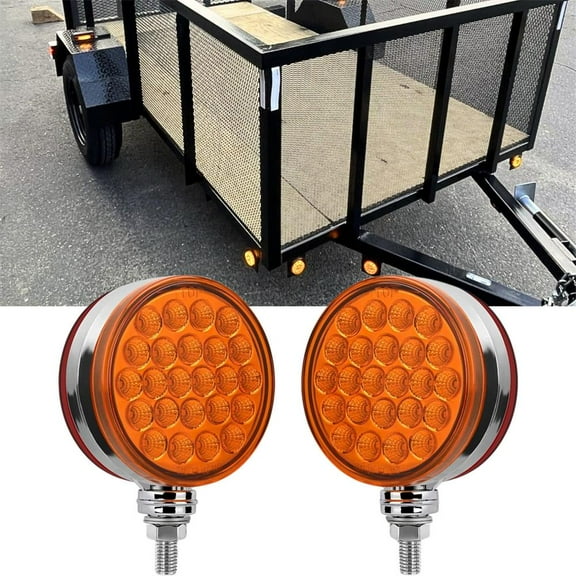 2Pcs Round Double Face Fender Pedestal Light, 48LED Amber Brake Turn Marker Tail Light w/Stud Mount for for Mack Kenworth Truck Trailer Towing