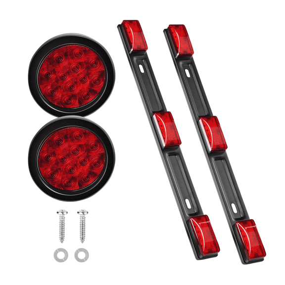 Nilight Round LED Trailer Tail Lights with Side Marker Light Bars Kit, Red Stop Turn Brake Lights for Trucks, Trailers, RVs and Utility Vehicles
