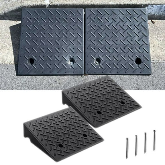 2Pack Rubber Curb Ramp 3.9" Rise Height, Heavy-Duty Threshold Ramps, Driveway Curb Ramps Portable Shed Ramps 7000 Lbs Load Capacity for Cars Vehicle Motorcycle Wheelchairs Bikes