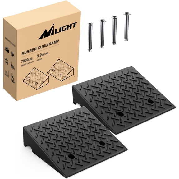 Nilight Rubber Curb Ramps, 3.9 inches Rise Height Heavy Duty Rubber Threshold Ramp, Portable Driveway Ramps for Cars Wheelchairs Scooter Lawn Mower, 7000lbs Load Capacity, 2 Pack