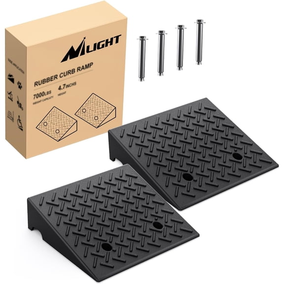 Nilight Rubber Curb Ramps, 4.7" Rise Height Heavy Duty Rubber Threshold Ramp, Portable Driveway Ramps for Cars Wheelchairs Scooter Lawn Mower, 7000lbs Load Capacity, 2 Pack, Black