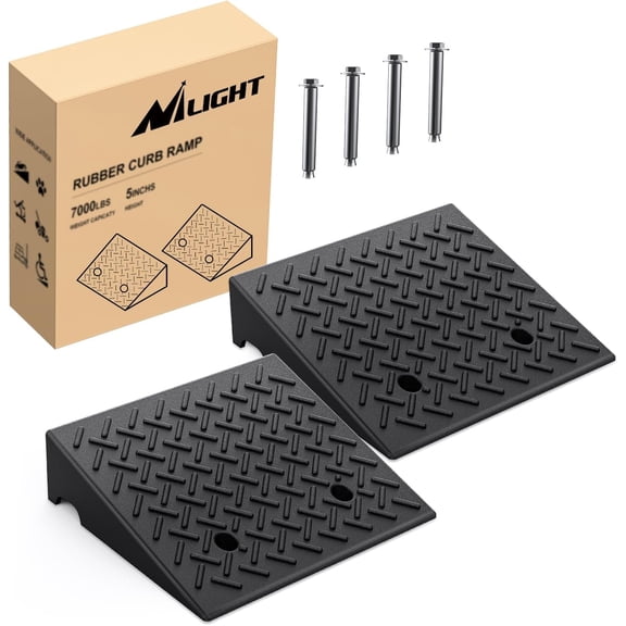 Nilight Rubber Curb Ramps, 5 Inches Rise Height Heavy Duty Rubber Threshold Ramp, Portable Driveway Ramps for Cars Wheelchairs Scooter Lawn Mower, 7000lbs Load Capacity, 2 Pack