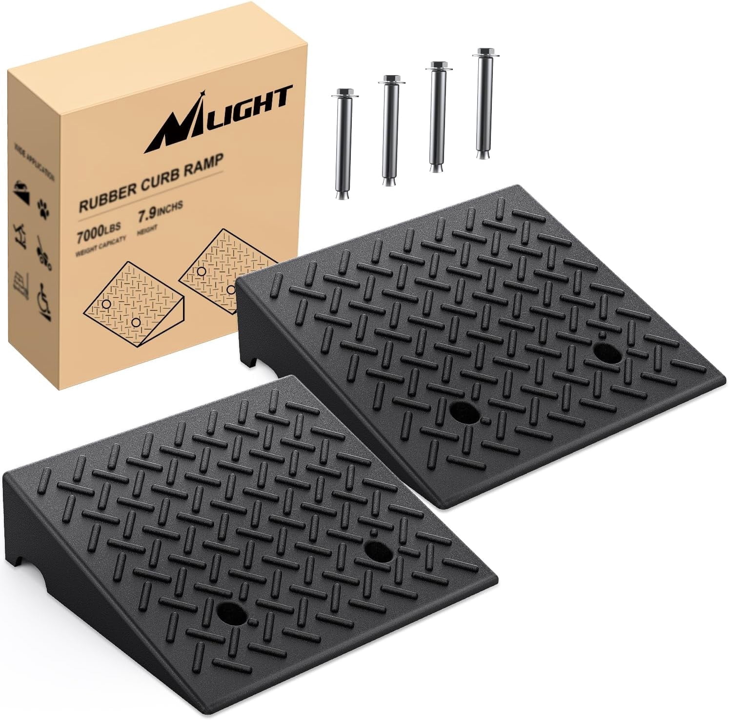 Nilight Rubber Curb Ramp, 7.9 Inch Rise, Heavy Duty Threshold Ramp ...